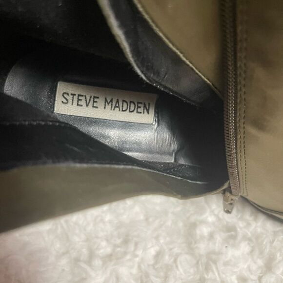 Steve Madden Laurie Fabric Satin olive green lace up heels boots.SZ 10M - Picture 10 of 11